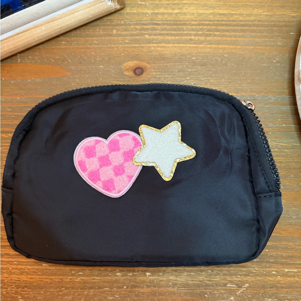 Black Kids Accessory Pouch with Heart and Star Design